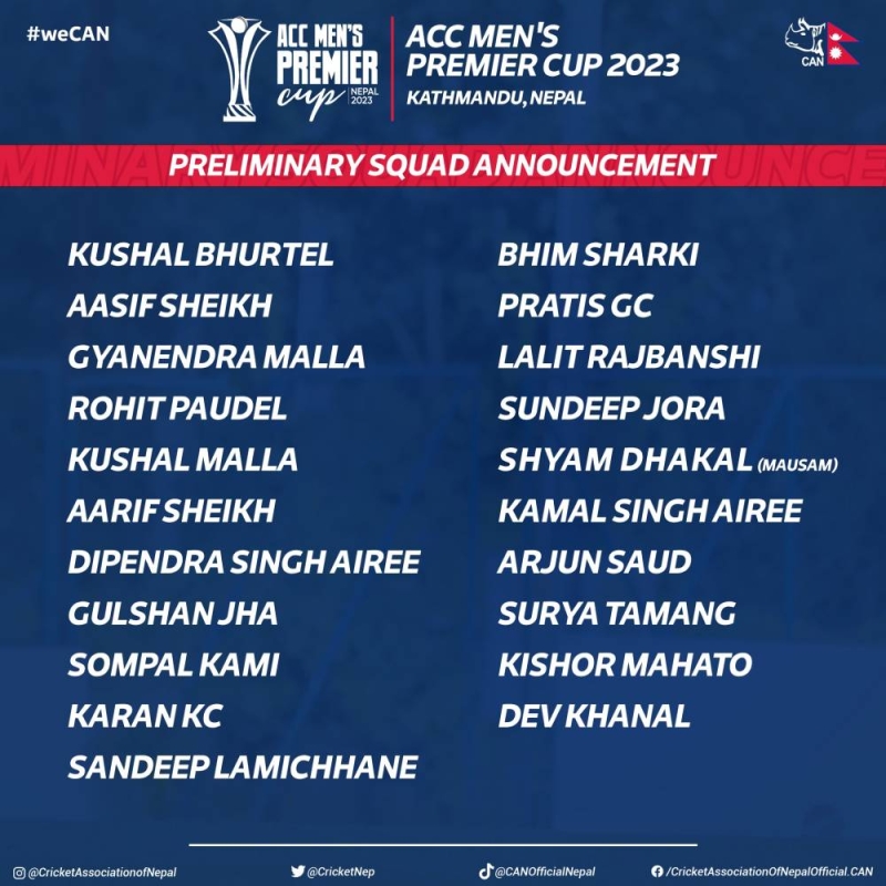 CAN announces 21member team for ACC Premier Cup The Himalayan Times