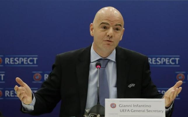 UEFA General Secretary Gianni Infantino addresses a news conference after a UEFA Executive Committee meeting ahead of the annual congress in Vienna March 23, 2015. REUTERS/Leonhard Foeger