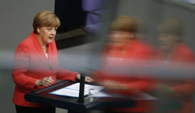 German Chancellor Angela Merkel speaks during a session of Germany's parliament, the Bundestag, in Berlin, Germany, July 17, 2015. REUTERS/Axel Schmidt