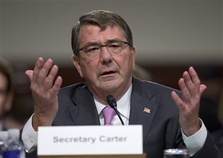 In this photo taken July 7, 2015, Defense Secretary Ash Carter testifies on Capitol Hill in Washington. Carter left for Tel Aviv on Sunday to push ahead with talks on ways the US can further improve Israelu2019s security _ not just with Iranian threats in mind, but an array of other challenges, including cyberdefense and maritime security. AP