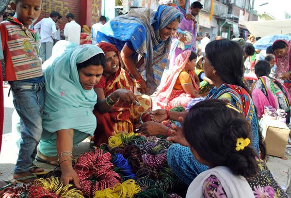 Women purchasing bangles for the upcoming Eid festival in Mina Bazaar of Birgunj on Friday, July 17, 2015. Photo: Ram Sarraf