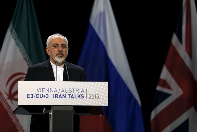 Iranian Foreign Minister Mohammad Javad Zarif attends a joint news conference with High Representative of the European Union for Foreign Affairs and Security Policy Federica Mogherini at the Vienna International Center in Vienna, Austria July 14, 2015.  REUTERS/Carlos Barria