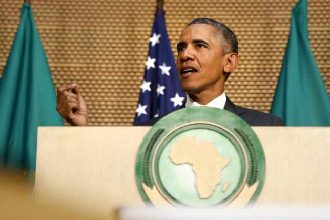 U.S. President Barack Obama delivers remarks at the African Union in Addis Ababa, Ethiopia July 28, 2015. REUTERS/Jonathan Ernst