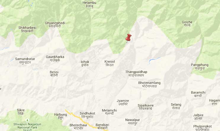 Epicentre lies north of the  Sindhupalchok district headquarters Chautara, Map: Google/NSC