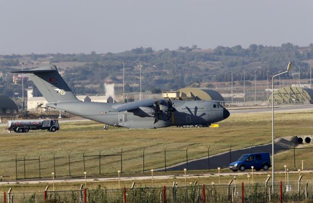 A Turkish Air Force A400M tactical transport aircraft is parked at Incirlik airbase in the southern city of Adana, Turkey, July 24, 2015. REUTERS/Murad Sezer