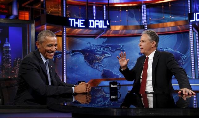 U.S. President Barack Obama makes an appearance on The Daily Show with Jon Stewart in New York July 21, 2015.  REUTERS/Kevin Lamarque