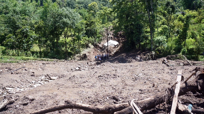 The starting point of a landslide that hit the Lumle village of Kaski district, near Pokhara on July 30, 2015, as captured on Friday, July 31, 2015. Photo: Bharat Koirala 