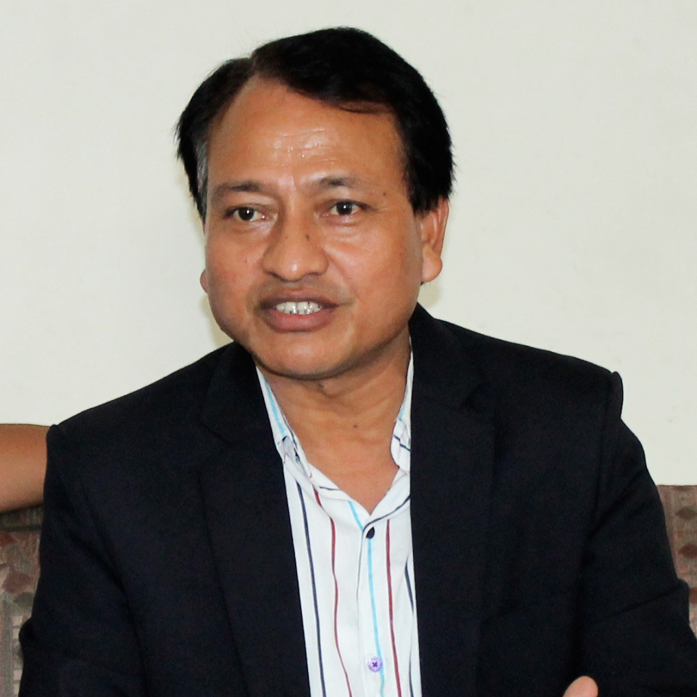 National Sports Council Member Secretary Keshab Kumar Bista talks to media after the 103rd board meeting of the sports governing body in Lalitpur on Tuesday. Photo: THT