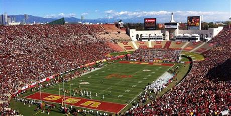 In this Nov. 11, 2012, file photo, Southern California pays against Arizona State in an NCAA college football game at Los Angeles Memorial Coliseum. Los Angeles has agreed to a deal with the US Olympic Committee that will make it America's bid city for the 2024 Olympics if the city council signs off on it next week. Photo: AP
