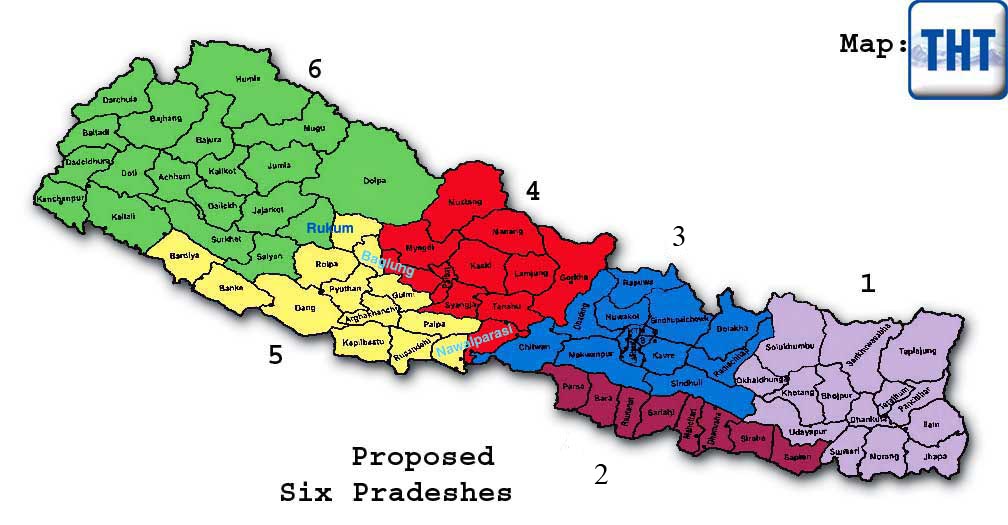 The proposed six Pradheses have their boundaries fixed now. Map: THT
