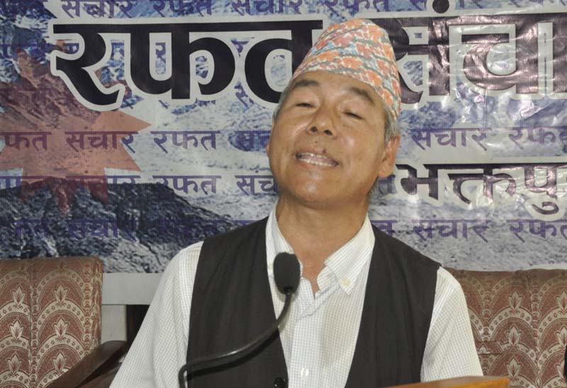 CPN-Maoist Secretary Dev Gurung addressing  an interaction programme. PHOTO: Rafat Sanchar Club