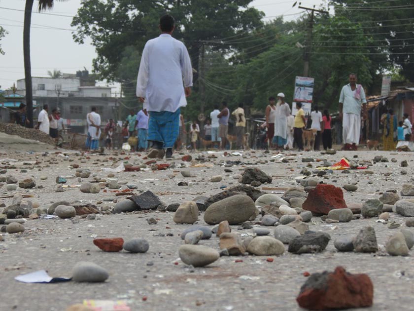 Road at BP Chok near the District Police Office in Gaur after protesters clashed with security forces on Tuesday, April 25, 2015.