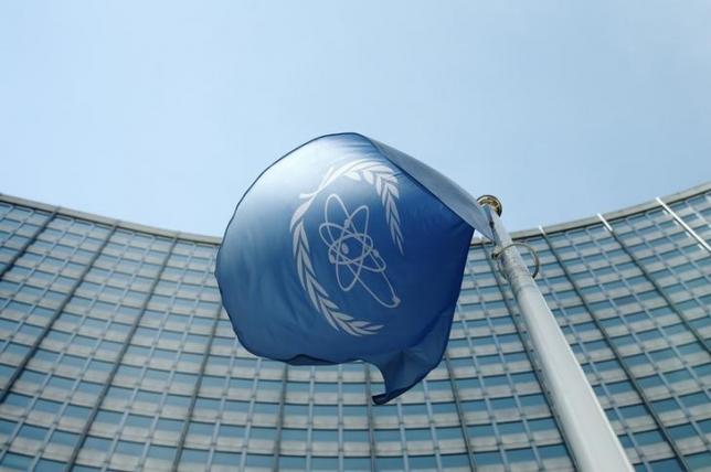 The flag of the International Atomic Energy Agency (IAEA) flies in front of its headquarters in Vienna, Austria, May 28, 2015. REUTERS/Heinz-Peter Bader/Files