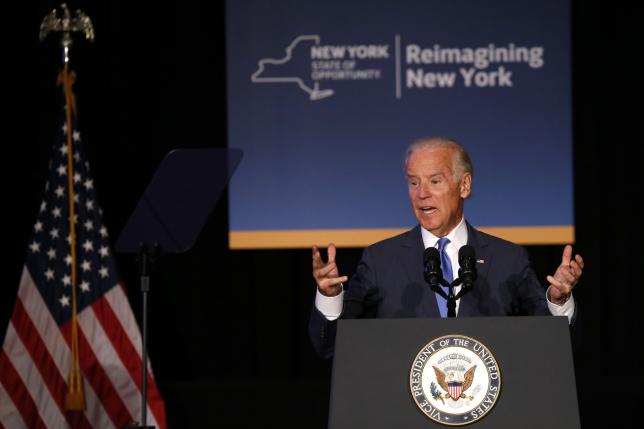 U.S. Vice President Joe Biden speaks at an event to announce a major reconstruction project of New York's LaGuardia Airport in New York City, July 27, 2015.   REUTERS/Mike Segar
