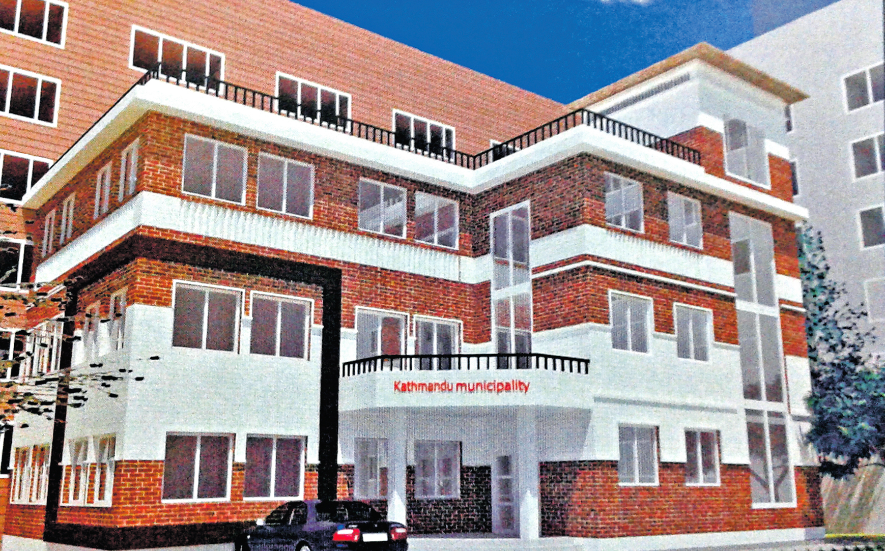 Design of the three-storey KMC prefabricated building to be built in the northeast corner of Bagh Durbar, in Kathmandu, on Tuesday. Photo: THT