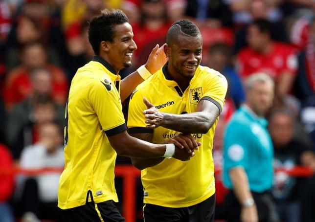 Football - Nottingham Forest v Aston Villa - Pre Season Friendly - The City Ground - 1/8/15nAston Villa's Scott Sinclair (L) celebrates with Leandro Bacuna after scoring his sides second goalnMandatory Credit: Action Images / Craig BroughnLivepicnEDITORIAL USE ONLY.
