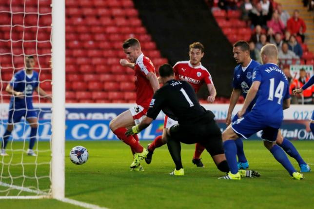 Football - Barnsley v Everton - Capital One Cup Second Round - Oakwell - 26/8/15nMarley Watkins scores the second goal for BarnsleynMandatory Credit: Action Images / Lee SmithnLivepic