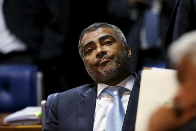 Former Brazil striker and current senator, Romario reacts during a session at the Brazilian Federal Senate in Brasilia, Brazil May 27, 2015. REUTERS/Adriano Machado