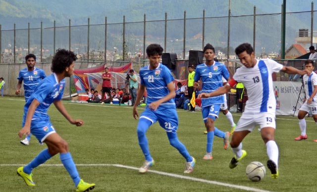 India beat Maldives 3-0 in their last group match of SAFF U-19 Championship played at Lalitpur on Tuesday, August 25, 2015. Photo: ANFA