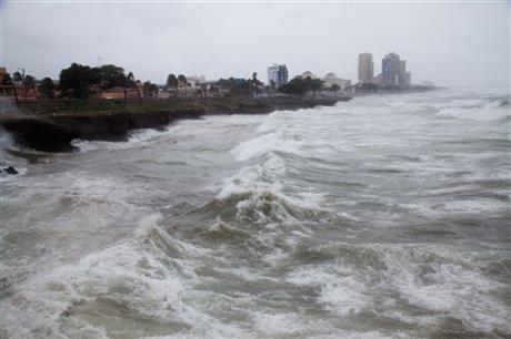 Strong winds and waves batter the coast as Tropical Storm Erika approaches Santo Domingo, in the Dominican Republic, Friday, August 28, 2015. AP