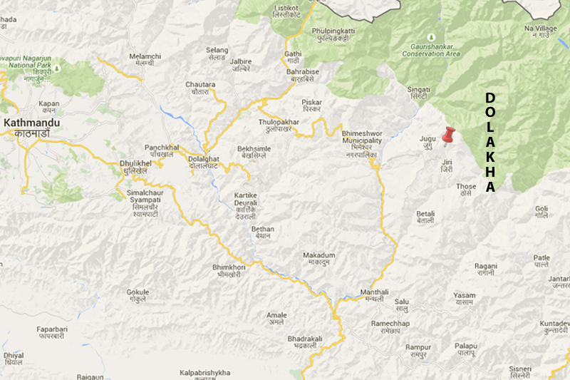 Epicentre of the aftershock occured at 8:26 am in Dolakha on August 30, 2015. Source: NSC/ Google Maps