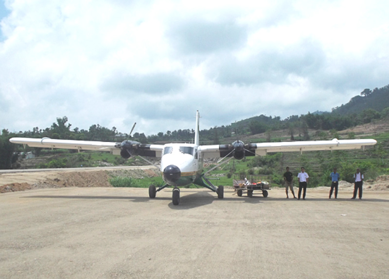 An aircraft landed at Bhojpur airport in Bhojpur district. Photo: Niroj Koirala/File