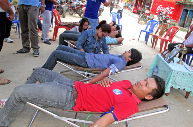 People participating in a blood donation programme organised by JCI Byas on the occasion of Jaycees Week in Damauli on Friday, August 14, 2015. Photo: Madan Wagle