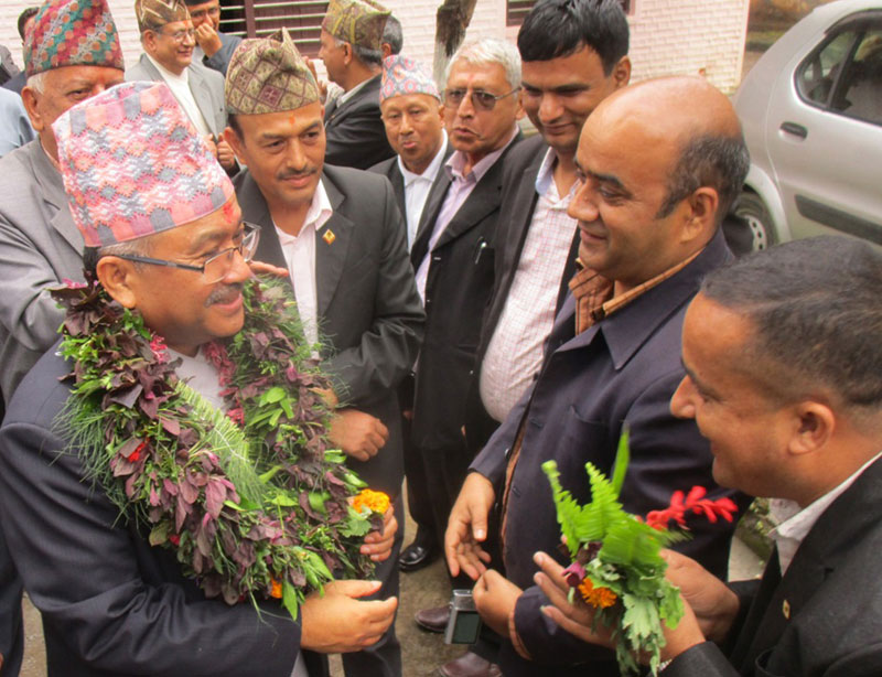 Chief Justice Kalyan Shrestha talks with locals of Balewa in Baglung district, on Saturday, August 22, 2015. Photo: RSS