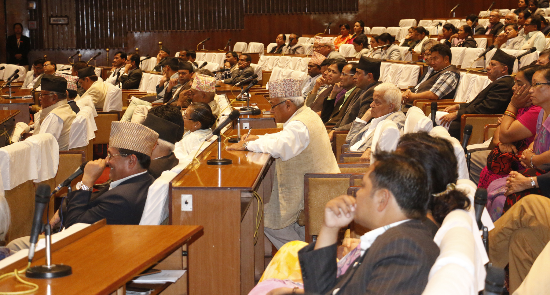 Constituent Assembly  members attending the meeting of the Legislature-Parliament, in Kathmandu, on Monday. Photo: RSS