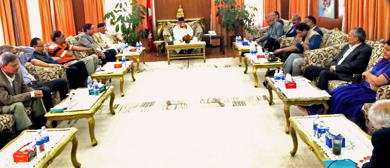 Top leaders of four major political parties hold a meeting at the Prime Minister's residence in Baluwatar, on Sunday, August 30, 2015. Courtesy: PM's Secretariat