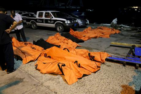 A view of the bodies of dead migrants that were recovered by the Libyan coastguard after a boat sank off the coastal town of Zuwara, west of Tripoli. Photo: Reuters