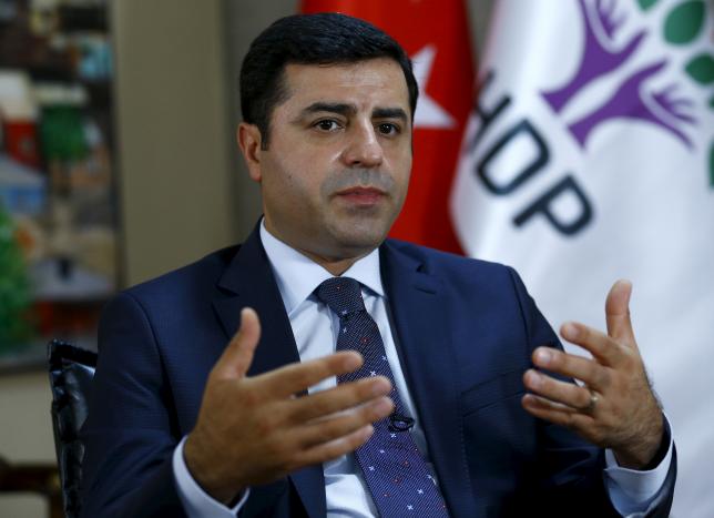 The leader of Turkey's pro-Kurdish opposition Peoples' Democratic Party (HDP) Selahattin Demirtas answers a question during an interview with Reuters in Ankara, Turkey, July 30, 2015. Photo: Reuters