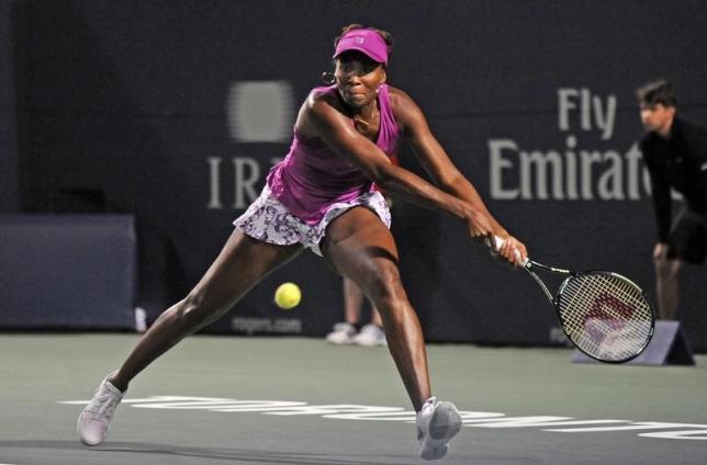 Aug 10, 2015; Toronto, Ontario, Canada; Venus Williams of the United States hits a shot against Sabine Lisicki of Germany (not pictured) during the Rogers Cup tennis tournament at Aviva Centre. Photo: Reuters