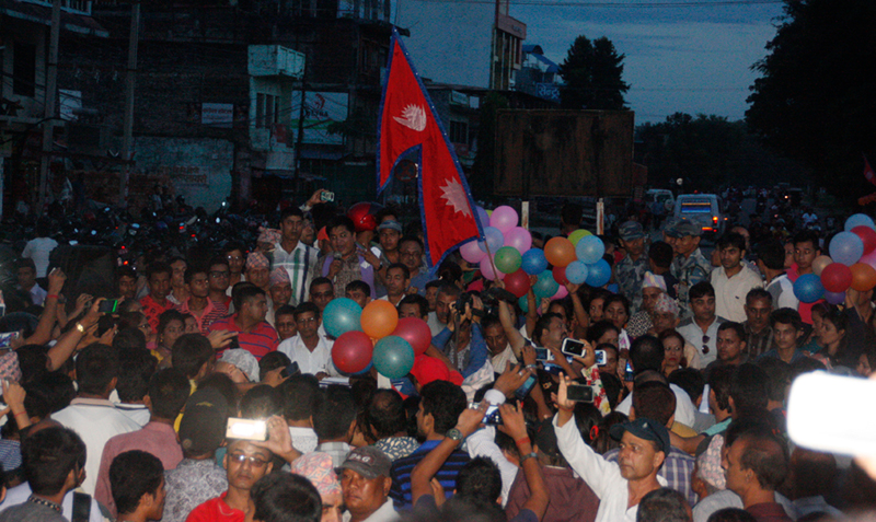 Celebrating the promulgation of Nepal's Constitution 2072 at Chaubiskothi in Bharatpur on Wednesday September 20, 2015. Photo: RSS