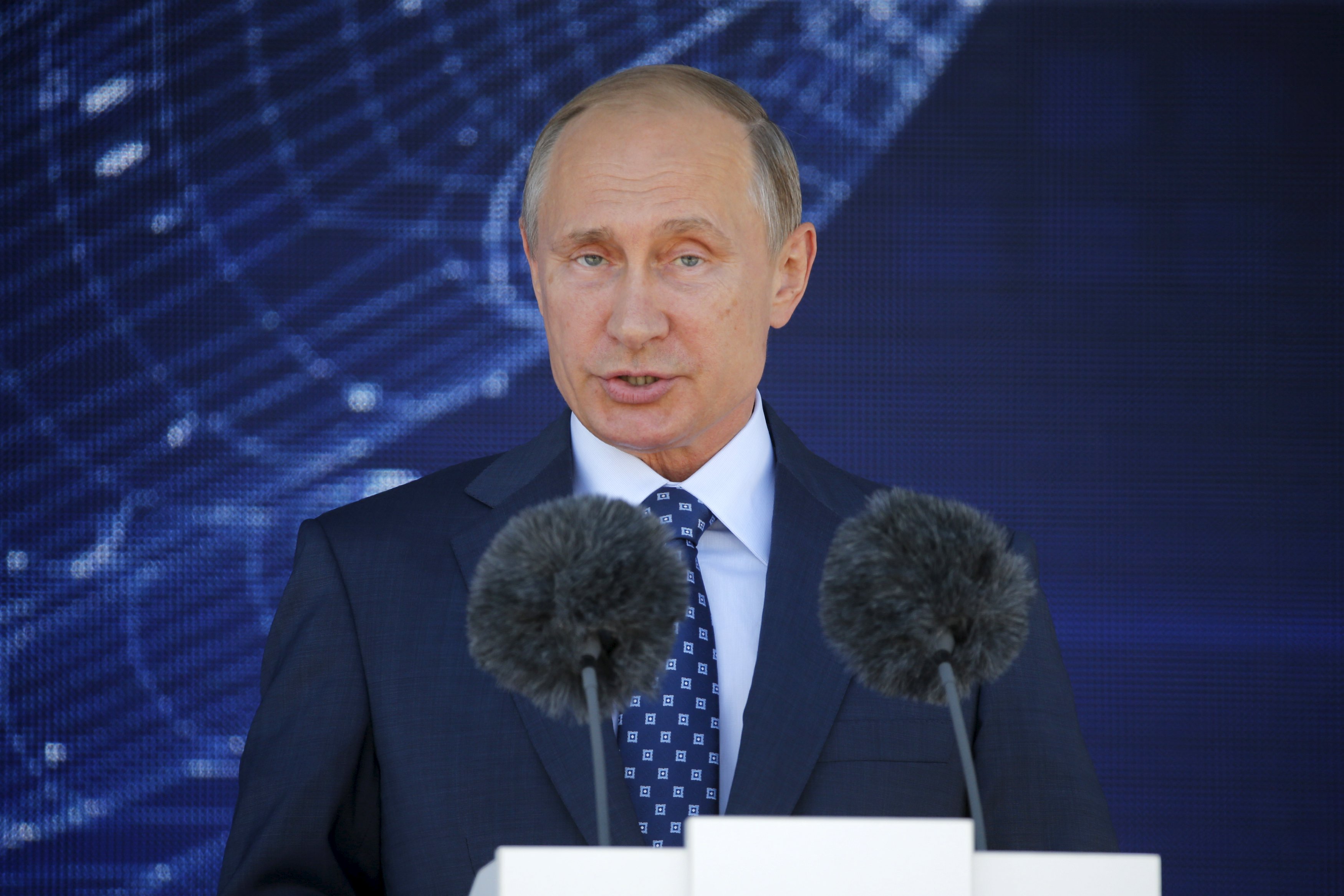 Russian President Vladimir Putin delivers a speech during an opening ceremony of the MAKS International Aviation and Space Salon in Zhukovsky, outside Moscow, Russia, August 25, 2015. REUTERS/Maxim Shemetov