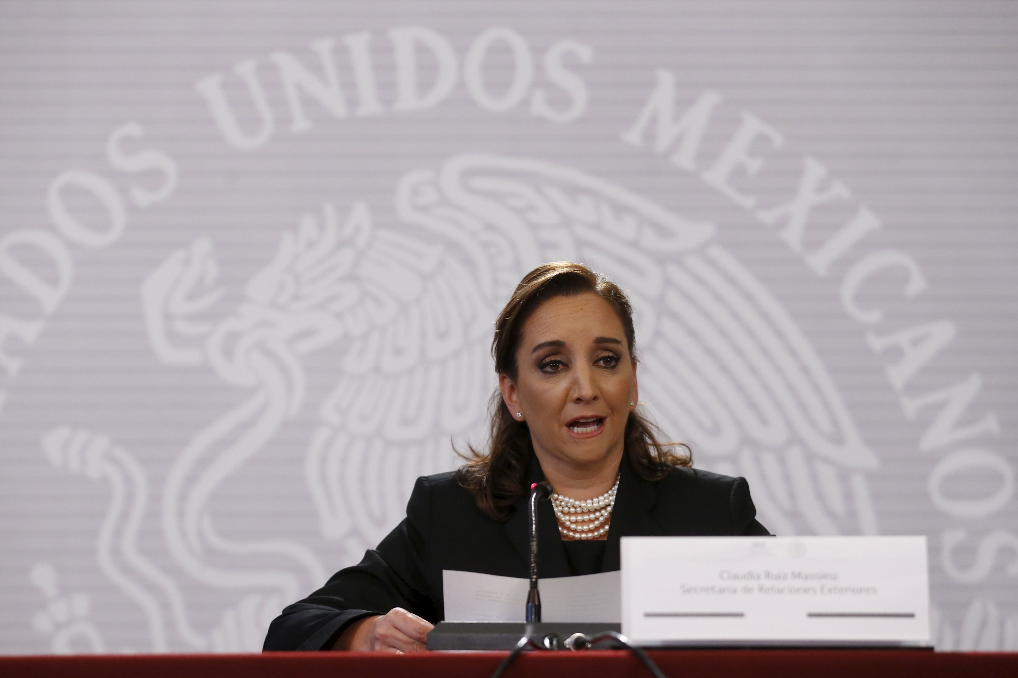 Claudia Ruiz Massieu, Minister of Foreign Affairs, speaks during a news conference at the Foreign Affairs building in Mexico City, September 14, 2015. Massieu said her government had so far confirmed two Mexican nationals were killed, though security and judicial forces in Egypt have said eight Mexicans have been confirmed killed. Photo: Reuters
