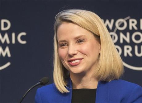 In this Wednesday, Jan. 22, 2014, file photo, Yahoo CEO Marissa Mayer smiles during a session at the World Economic Forum in Davos, Switzerland. Mayer posted on Tumblr, Monday, Aug. 31, 2015, that she's pregnant with twin girls, due in December. Photo: AP