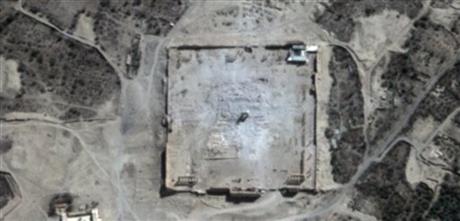 This Monday, Aug. 31, 2015 satellite image provided by UNITAR-UNOSAT shows damage to the main building of the ancient Temple of Bel in the Palmyra, Syria. The main building has been destroyed, a United Nations agency said. The image was taken a day after a massive explosion was set off near the 2,000-year-old temple in the city occupied by Islamic State militants.  Photo: AP