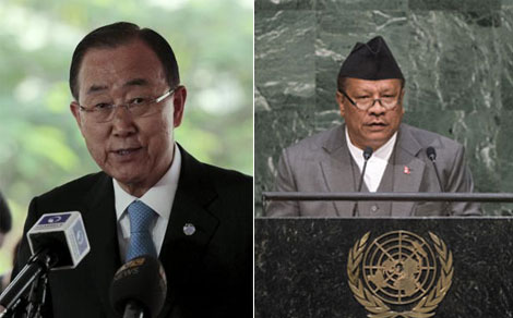 Ban-Ki-moon (left) Prakash Man Singh