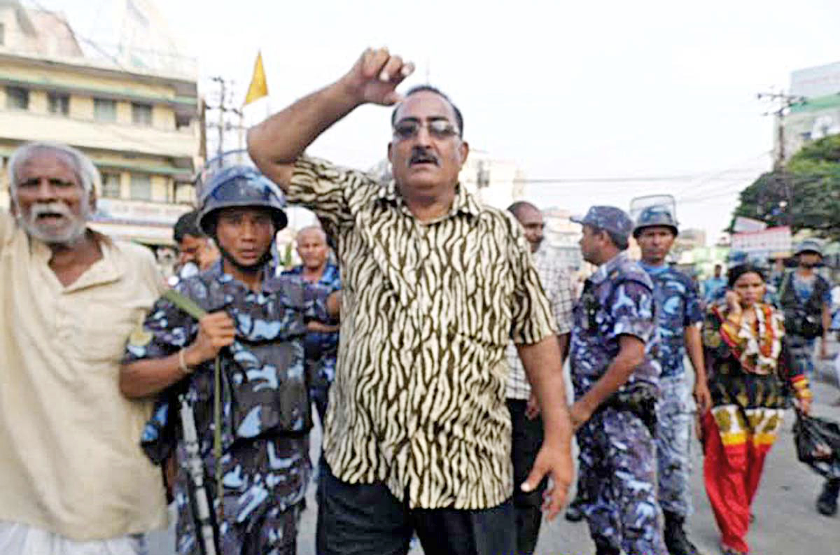 Police arresting local leaders and activists of different political parties of the United Democratic Madhesi Front from Ghantaghar, Birgunj on Thursday, September 10, 2015. Photo: Ram Sharaf