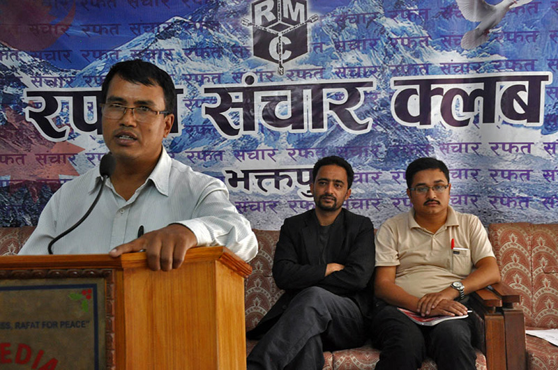 speaker affilated to NWPP speak during a program organised at the Rafat Media Club on Wednesday. Photo: Sushil Bandu Thapa