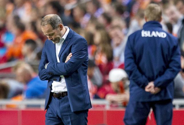 Head coach Danny Blind of the Netherlands reacts after their Euro 2016 qualifying soccer match against Iceland in Amsterdam, the Netherlands September 3, 2015. REUTERS/Michael Kooren