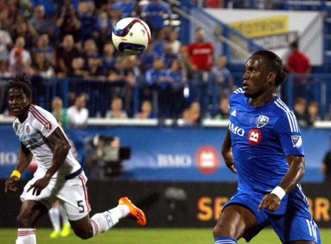 Sep 5, 2015; Montreal, Quebec, CAN; Montreal Impact forward Didier Drogba (11) eyes the ball during the first half against Chicago Fire at the Stade Saputo. Jean-Yves Ahern-USA TODAY Sports