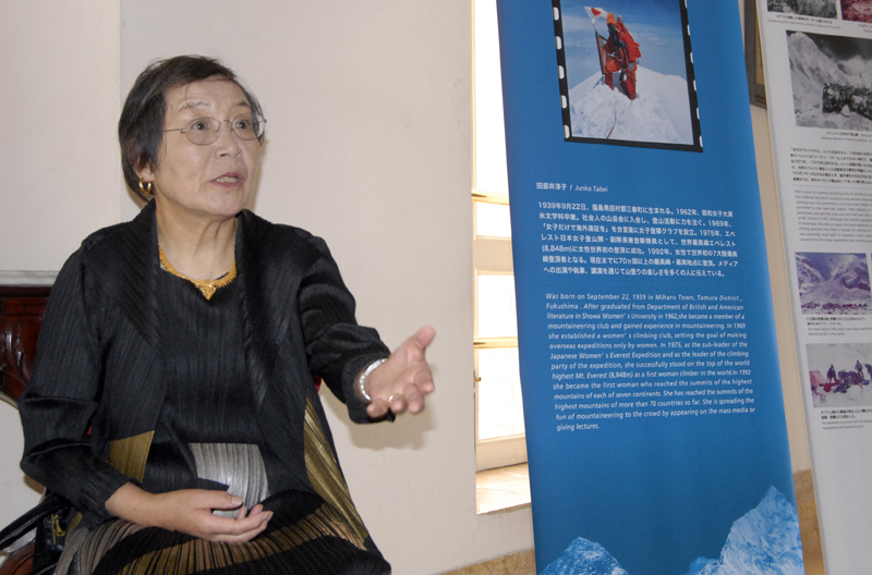 Junko Tabei, the first woman in the world to climb Mt Everest, speaking with journalists after returning from Everest trekking in Kathmandu on Tuesday, September 22, 2015. Photo: Balkrishna Thapa Chhetri