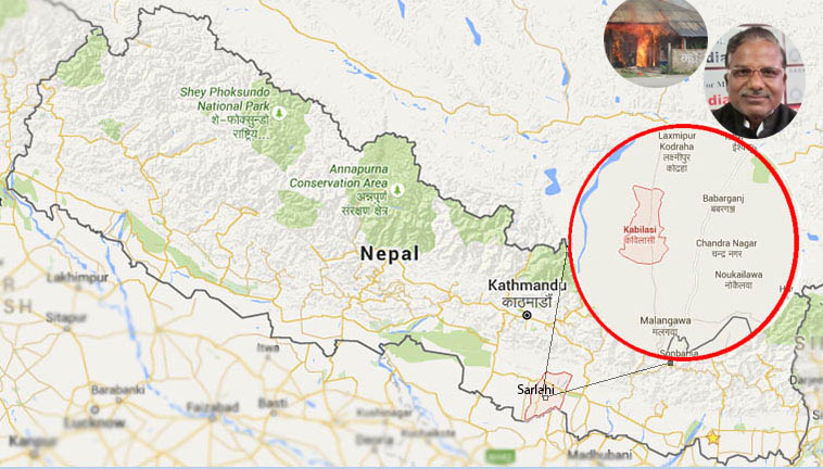 A group led by TMLP lawmaker Jangilal Ray Yadav (inset) went to set a police station on fire at Kabilasi of Sarlahi district, police said. (Google Maps)