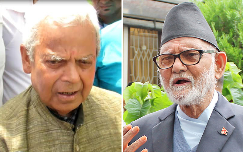 Tarai-Madesh Democratic Party Chairman Mahanta Thakur (left) and Prime Minister Sushil Koirala
