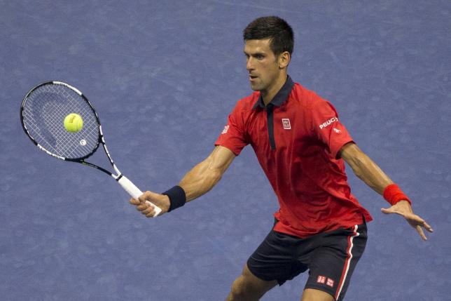 Novak Djokovic of Serbia hits a return during his second round match against Andreas Haider-Maurer of Austria at the U.S. Open Championships tennis tournament in New York, September 2, 2015.  REUTERS/Adrees Latif