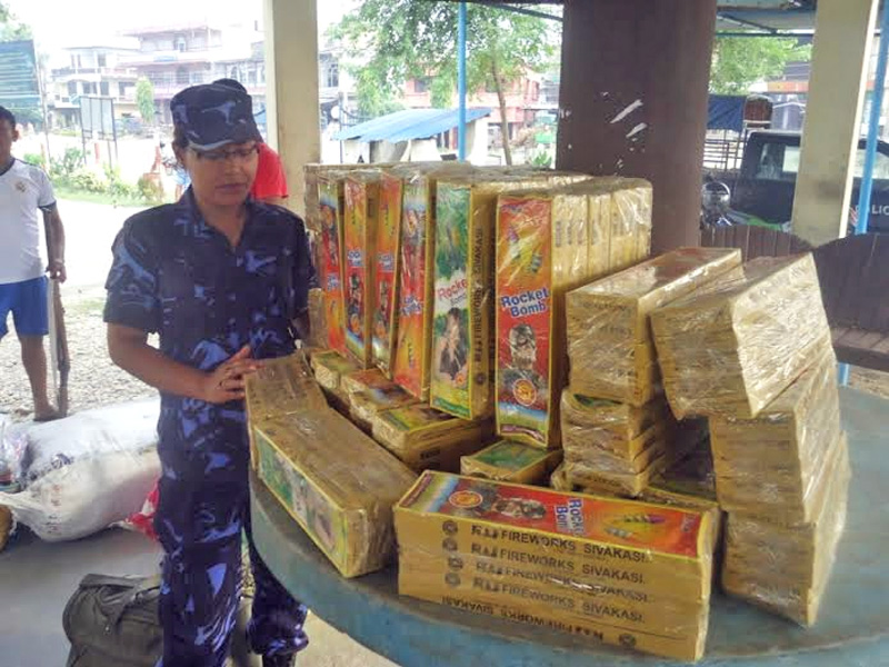 FILE: Fireworks confiscated by Area Police Office of Chandrapur in Rautahat district, on Friday, September 25, 2015. Photo: Prabhat Jha