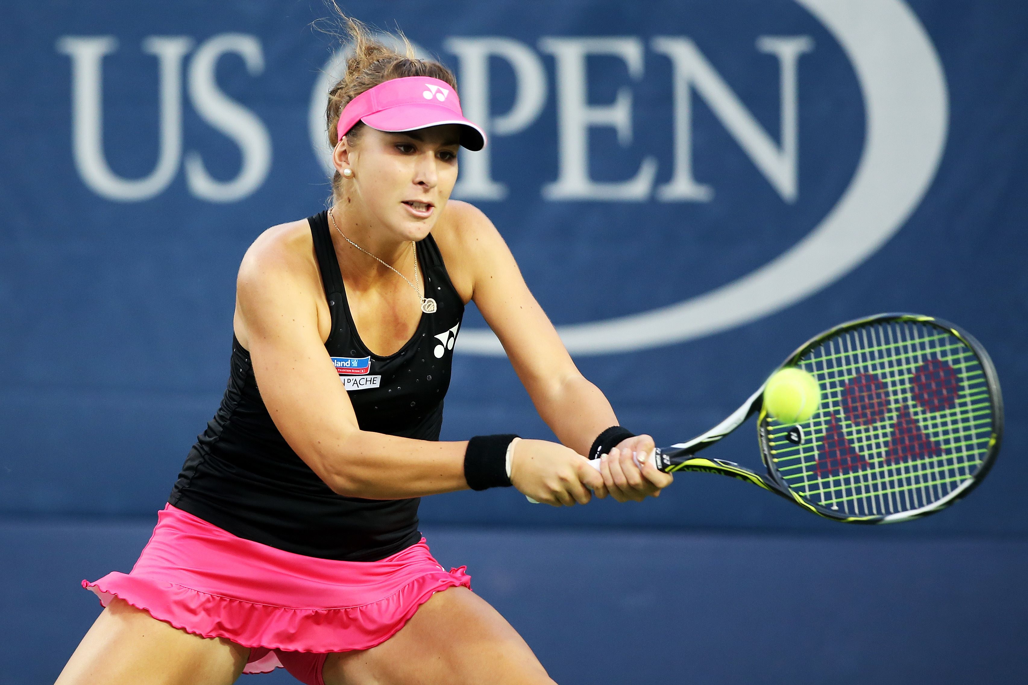 NEW YORK, NY - SEPTEMBER 02: Belinda Bencic of Switzerland returns a shot against Misaki Doi of Japan during their Women's Singles Second Round match on Day Three of the 2015 US Open at the USTA Billie Jean King National Tennis Center on September 2, 2015 in the Flushing neighborhood of the Queens borough of New York City.   Matthew Stockman/Getty Images/AFPn== FOR NEWSPAPERS, INTERNET, TELCOS &amp; TELEVISION USE ONLY ==