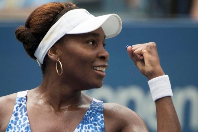 Venus Williams of the U.S. celebrates after defeating Belinda Bencic of Switzerland in their third round match at the U.S. Open Championships tennis tournament in New York, September 4, 2015. REUTERS/Adrees Latif  nPicture Supplied by Action Images